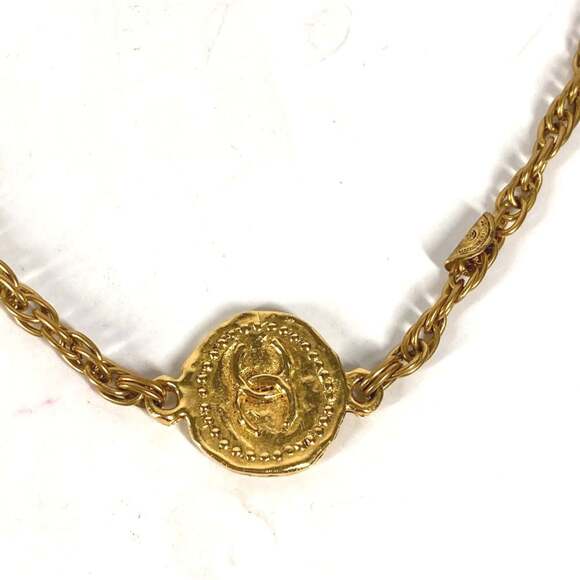 CHANEL Authentic Vintage Gold Logo Necklace